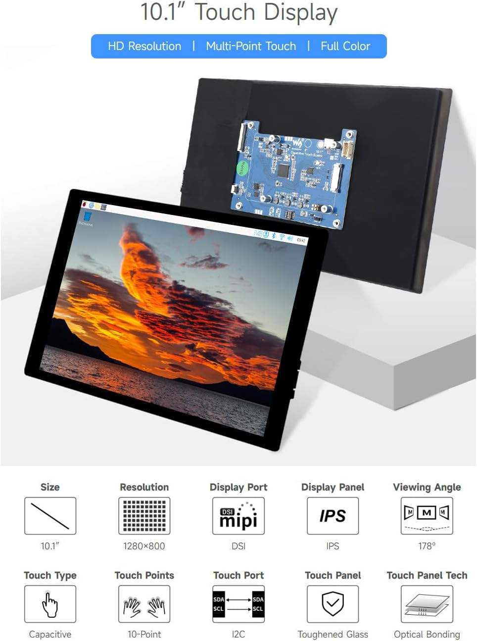 Waveshare 10,1-дюймовый емкост – обзор и цена Raspberry Pi 10.1 Inch Capacitive Touch Screen Ips